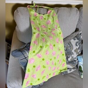 Lilly Pulitzer Umbrella, Lime & Cherry Halter Dress Pink and Green Vintage
